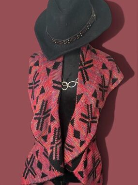 Open-Front Pink Patterned Women's Sweater Vest